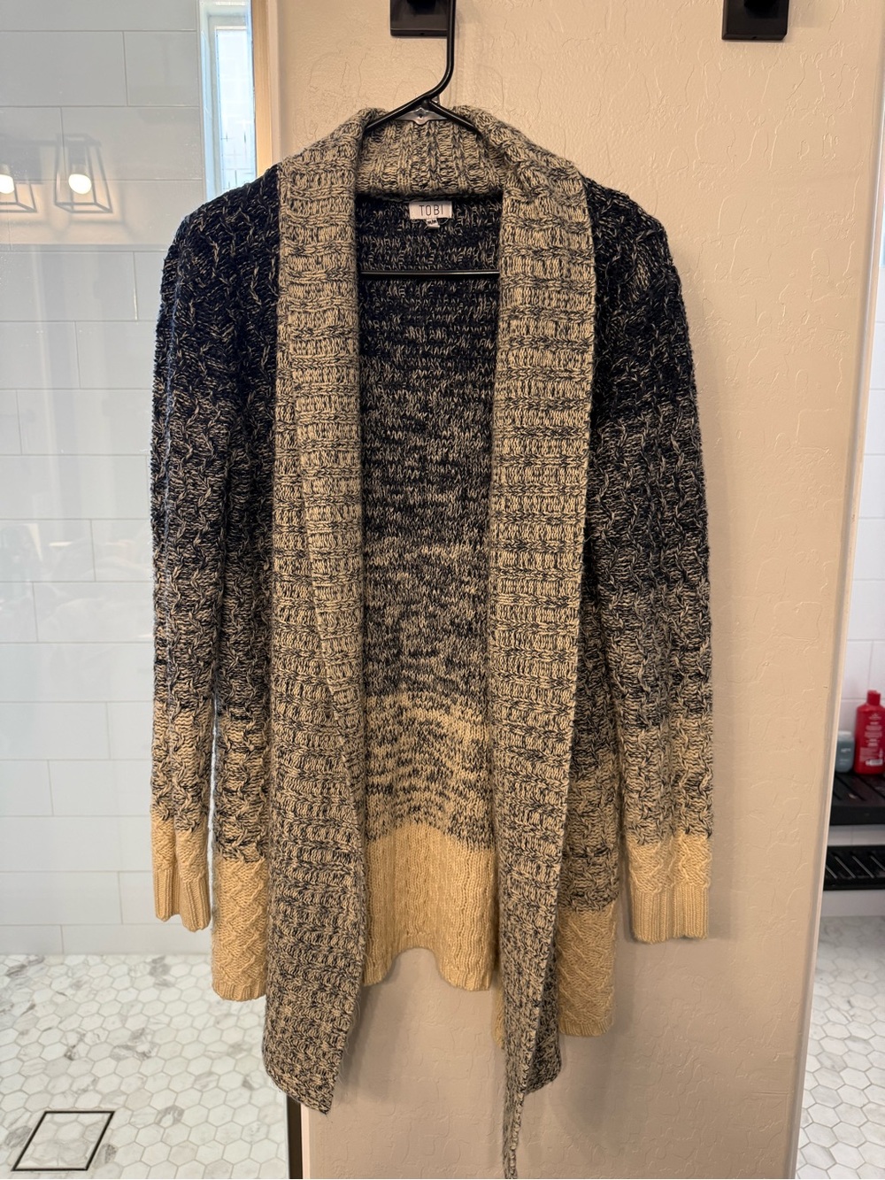Tobi Ombre Open-Front Cardigan Sweater - Black, Gray & Cream